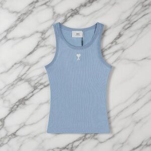 AMI  Blue Soft Cotton Rib Tank Top